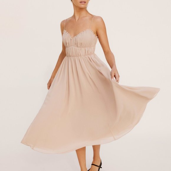 Reformation Pique Midi Dress Sz2 Paloma Blush Pink Nude Balletcore Spring - Picture 5 of 7